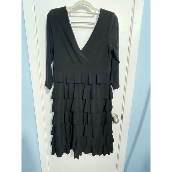 Frank Lyman Cocktail Dress Size 14 Black Tiered Ruffled Stretch Knit Whimsygoth - Picture 1 of 6